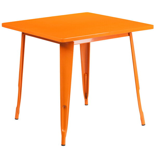 Flash Furniture ET-CT002-1-OR-GG 30" Orange Metal Indoor / Outdoor Square Cafe Table
