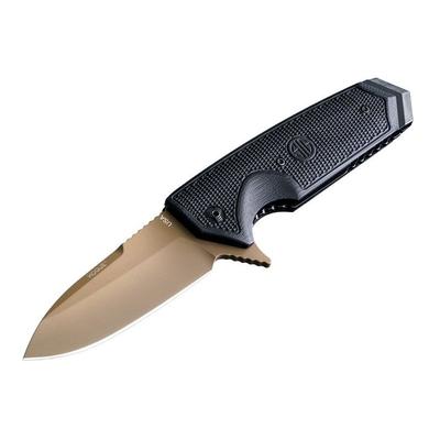 Hogue EX-02 3.75in Sig Folder Spear Point Blade Flipper Flat Dark Earth Finish G10 Scales Black 36219