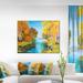 Design Art Birch Forest Near the River Landscape - Wrapped Canvas Print Metal in Blue/Orange/Yellow | 20 H x 40 W x 1 D in | Wayfair PT6223-40-20