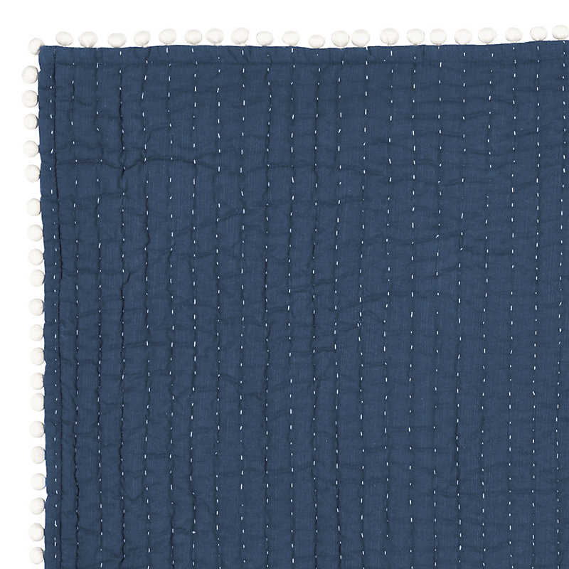 Audree Pom Pom Quilt - Indigo, Twin - Ballard Designs