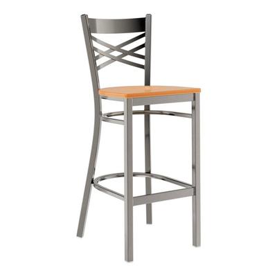 Lancaster Table & Seating Clear Coat Finish Cross Back Bar Stool with Cherry Wood Seat - Assembled