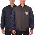 Men's JH Design Charcoal/Navy New York Yankees Wool Leather Reversible Full-Snap Jacket