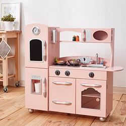 Teamson Kids Pink Westchester Retro Wooden Kitchen Toy Kitchen With Ice Maker UK-TD-11414P