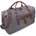 Mens Travel Holdall Duffle Bag Leather Weekend Overnight Bag Waterproof Large Canvas Holdall Camping Bag (Grey)