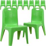 Flash Furniture Goddard Plastic Stackable School Chair w/ Carrying Handle & 11" Seat Height Plastic in Green | 21.5 H x 12 W x 13.75 D in | Wayfair