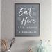 Winston Porter Eat Here Home Cooking Navy by Daphne Polselli - Textual Art Print on Canvas Canvas, in Gray/White | 20 H x 16 W x 1.5 D in | Wayfair