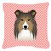 Caroline's Treasures Checkerboard Sheltie Indoor/Outdoor Throw Pillow Polyester/Polyfill blend in Pink | 18 H x 18 W x 5.5 D in | Wayfair