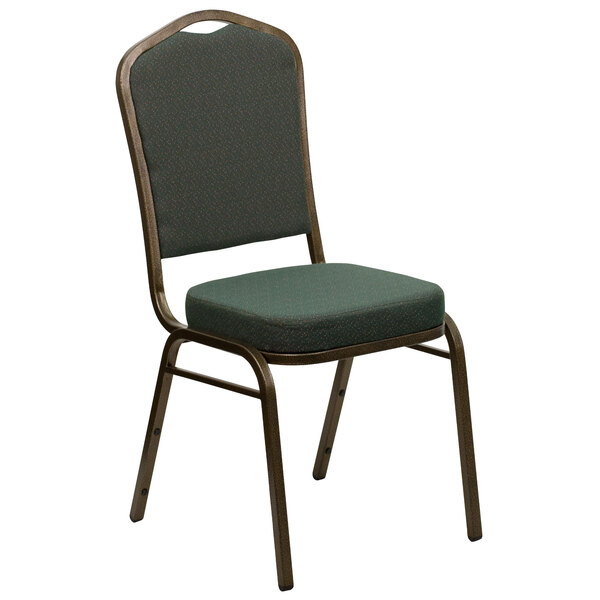 Flash Furniture FD-C01-GOLDVEIN-0640-GG Hercules Green Pattern Fabric Crown Back Stackable Banquet Chair with Gold Vein Frame