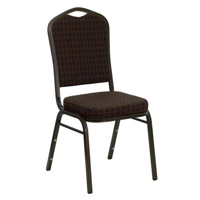 Flash Furniture NG-C01-BROWN-GV-GG Hercules Brown Pattern Fabric Crown Back Stackable Banquet Chair with Gold Vein Frame