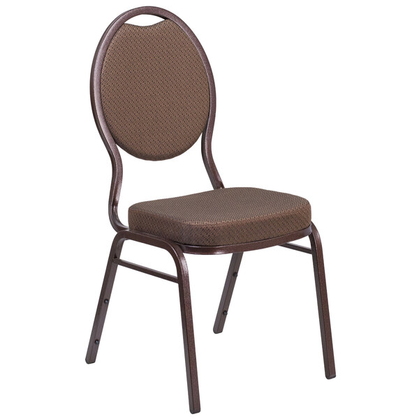 Flash Furniture FD-C04-COPPER-008-T-02-GG Hercules Brown Pattern Fabric Teardrop Back Stackable Banquet Chair with Copper Vein Frame