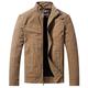 WenVen Men's Casual Cotton Jacket Outdoor Lightweight Windbreaker Jacket Stand Collar Jacket Military Jacket Khaki S
