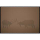East Urban Home 'Elk Pair of Bulls Fighting in Smoke from Fire, Yellowstone NP, Wyoming' Photographic Print Canvas, in Brown | Wayfair
