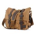 Jonon Vintage Military Men Canvas Messenger Bag for 13.3-17"Laptop (Size 14.7", Brown)