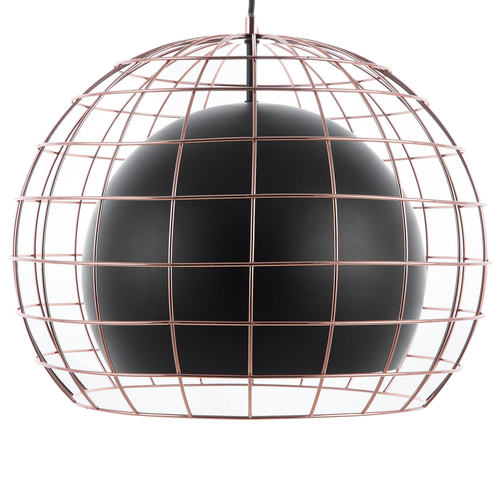 Hängeleuchte Schwarz Metall Schirm mit Gitter in Kupfer Kugelform Industrie Look für Wohn- Schlaf- und Esszimmer Kücheninsel