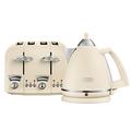 De'Longhi Argento Flora KBX3016 Kettle (3kW) and CTO4 4-Slice Toaster (1800W) (Beige)