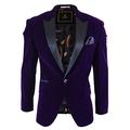 Men Soft Velvet Violet Black 1 Button Dinner Jacket Tuxedo Blazer Smart Casual Fit - Purple, 48EU/38UK