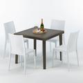 Table carrée et 4 chaises colorées Poly-rotin résine 90x90 marron Chaises Modèle: Bistrot Blanc