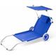 Chaise longue Crête de plage transat pliable chariot de transport avec pare soleil réglable voyage