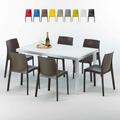 Table Rectangulaire Blanche 150x90cm Avec 6 Chaises Colorées Grand Soleil Set Extérieur Bar Café