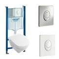 Pack wc suspendu sans bride villeroy et boch O.novo + abattant + plaque blanche + bâti Grohe - Blanc