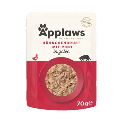 32x70g Pouch in Jelly Huhn mit Rind Applaws Katzenfutter nass