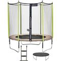 Trampoline de jardin 244 cm + filet de sécurité + échelle + bâche de protection jumpi Taupe/Vert