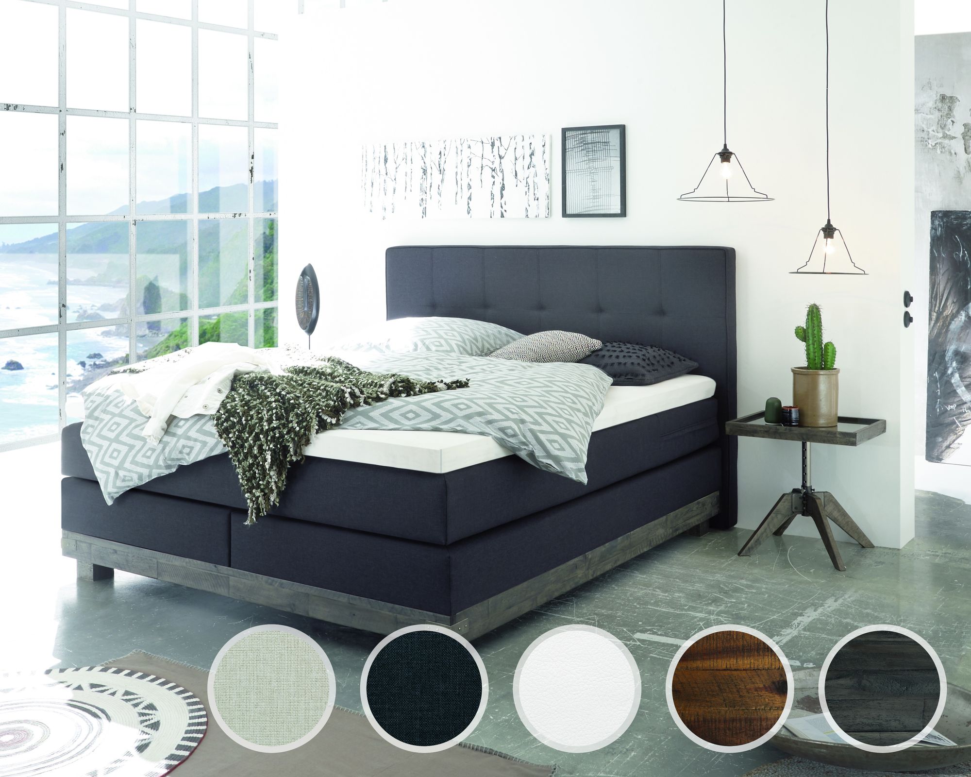 Hasena Boxspringbett Pronto Boston 160x200 cm / Akazie Vintage Grey / Pepe Anthrazit 328 / Agrea-Top