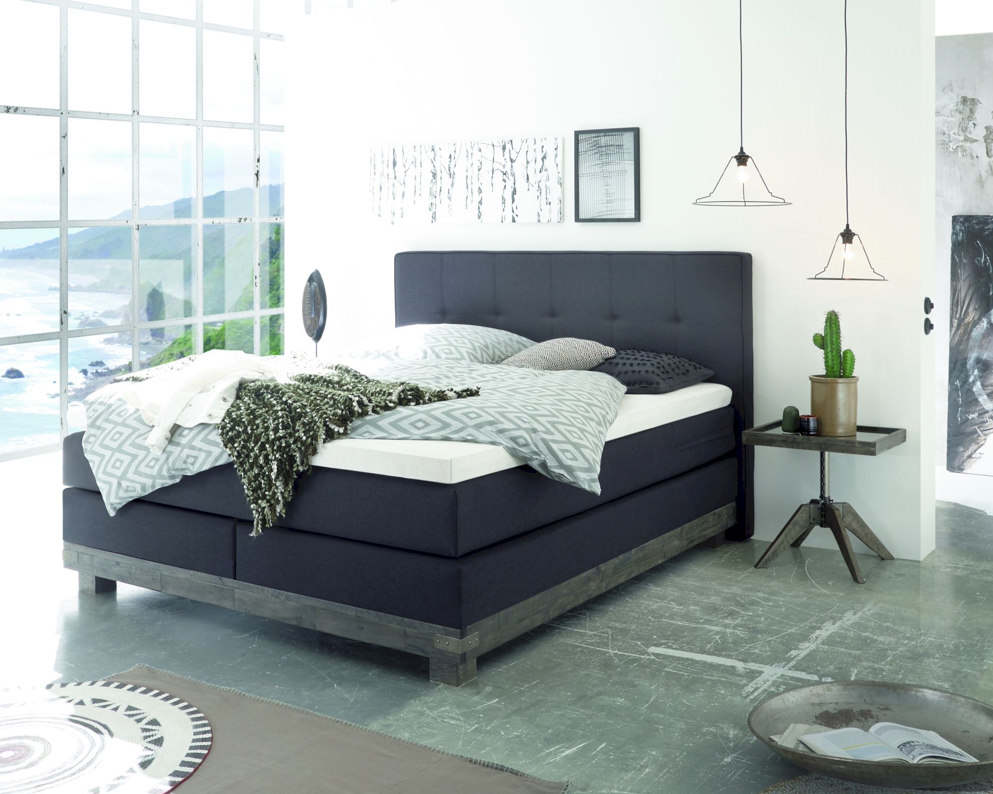 Hasena Boxspringbett Pronto Boston 160x200 cm / Akazie Vintage braun, lackiert / KUL Pronto White 323 / Agrea-Top Image