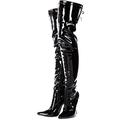 Womens Ladies Sexy Thigh HIGH Kinky Fetish Over The Knee Stiletto Heel Full Hook Lace up and Side Zip Boots Size UK 4-12 (UK 7/EU 40, Black Patent)