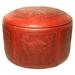 Astoria Grand Navarette 30" Wide Genuine Leather Round Pouf Ottoman Genuine Leather in Red/Brown | 20 H x 30 W x 30 D in | Wayfair