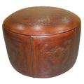 Astoria Grand Navarette 30" Wide Genuine Leather Round Pouf Ottoman Genuine Leather in Brown | 20 H x 30 W x 30 D in | Wayfair