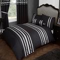 Ambiance Home Double Bed Glitz Black With Silver Trim, Duvet/Quilt Cover Bedding Set, Luxurious 200 Thread Count 100% Egyptian Cotton With Ribbon Detailing