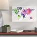 Wrought Studio™ Gillham 'Green & Purple Watercolor World Map' - Graphic Art Print on Canvas in White | 16 H x 24 W x 2 D in | Wayfair