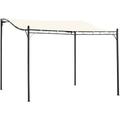 Pergola tonnelle de jardin auvent 2,97 x 2,97 m adossable métal noir polyester anti-UV beige