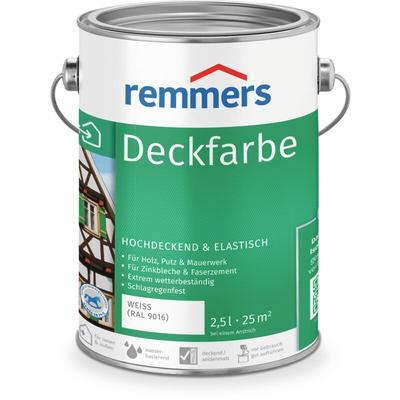 Remmers - Deckfarbe weiß (ral 9016), 2,5 Liter, Deckfarbe für innen und außen, Wetterschutzfarbe