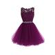 TOPJIN Short Tulle Cocktail Evening Prom Party Dress Ball Gowns for Teen Girls Dark Purple UK14