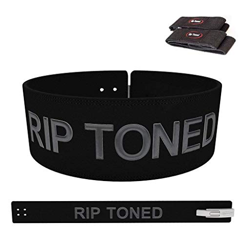 Rip Toned Lever Leather Belt 10mm Weight Lifting, Powerlifting, Bodybuilding with Bonus Lifting Straps (Black, Large)