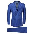 Mens 3 Piece Double Breasted Wide Chalk Pin Stripe Suit Royal Blue Classic Retro Tailored Fit [Chest UK 46 EU 56,Trouser 40",Royal Blue]