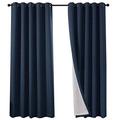 QINUO HOME 90" Drop Faux Linen Lined Blackout curtains - Room Darkening Eyelet Thermal Insulated Curtains for Infant Care Curtains, Two Panels, 66 x 90_inch, Navy Blue