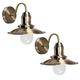 MiniSun Pair of - Antiqued Brass Effect Metal & Glass Retro Fisherman's Lantern Wall Lights