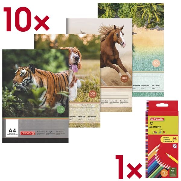 Brunnen 10x Zeichenblock inkl. 12er-Pack Holz-Buntstifte, 21x29.7 cm Image