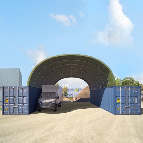 8x12m Container Überdachung, PRIMEtex-Plane, dunkelgrün, mit Statik - (49667)