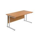 Office Hippo Heavy Duty Rectangular Cantilever Office Desk, Home Office Desk, Office Table, Integrated Cable Ports, PC Desk For Office or Home, 5 Yr Wty - White Frame/Oak Top, 160cm x 80cm