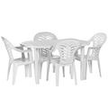 Resol 5 Piece White Gala Garden Patio Dining Table & 4 Chairs Set - Large Plastic Outdoor Dinner Bistro & Coffee Picnic Furniture - UV Resistant Outdoor Furniture