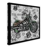 Williston Forge 'Vintage Motorcycles on Route 66 14' Vintage Advertisement on Wrapped Canvas in Black/Green | 24 H x 24 W x 2 D in | Wayfair