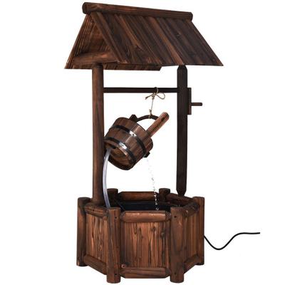 Costway Garden Rustic Wishing Well Wooden Water Fountain with Pump