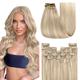 Youngsee Clip in Human Hair Extensions Blonde Highlight Human Hair Clip in Extensions Ash Blonde Highlight Real Hair Clip in Hair Extensions Blonde Hair Extension Clips Hair Extension 18in 7pcs 120g