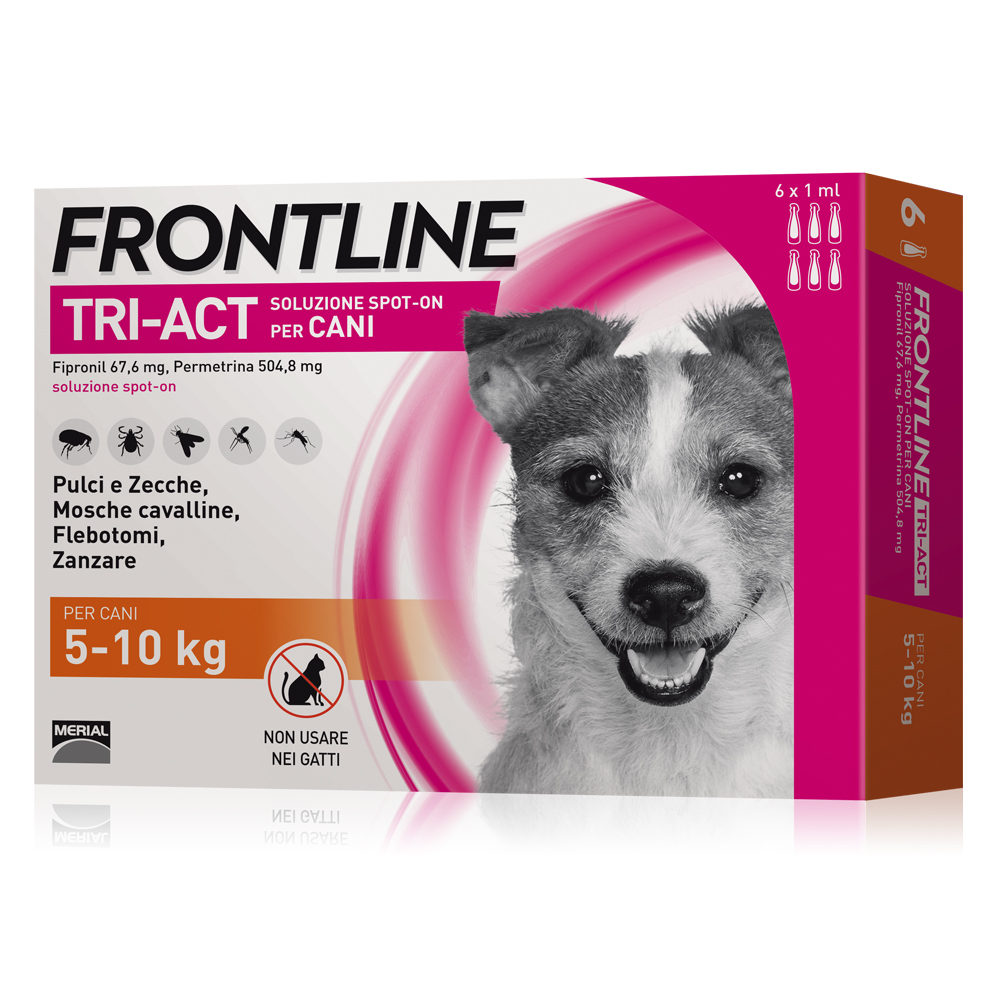 Frontline Tri Act cane: tutte le soluzioni pipette spot-on - PROMO: 12 pipette, peso 5-10kg (protetti tutto l'anno!)