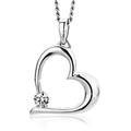 Orovi Jewellery Womens Gold Heart Love Necklace Round-Cut Cubic Zirconia Gemstone Solid White Gold 9 Ct. Pendant + Silver Curb Chain (45cm) Necklace