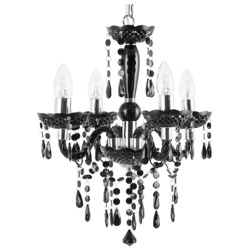 Kronleuchter Schwarz Metall 4-flammig mit Kristallen venezianischer Glamour Stil